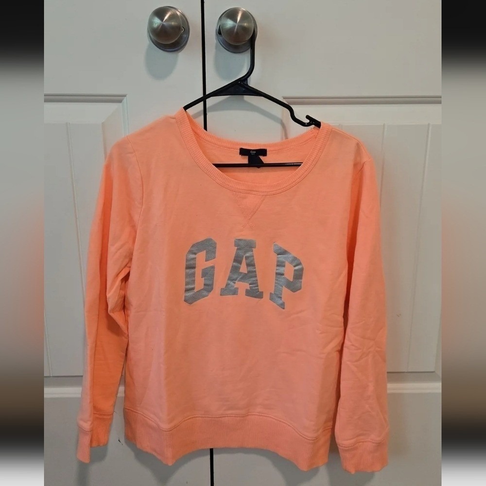 Gap Womens Peach Coral Silver Foil Logo Crewneck Sweatshirt Large